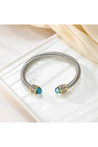 Choice سوار ملتوي من الفولاذ المقاوم للصدأ باللون الأزرق، سوار مفتوح ملتوي من...