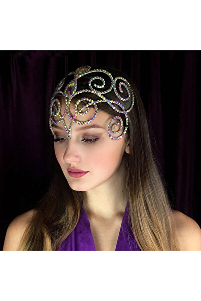 STONEFANS طوق رأس فضي مطلي بأحجار كريمة، قطعة رأس رائعة للرقص الشرقي، مجوهرات...