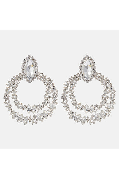 Choice أقراط فضية لامعة مرصعة بأحجار الراين كبيرة الحجم للنساء، بتصميم دائري ...