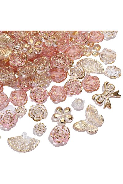 Choice3 style5 40g/bagAbout60-70Pcs Acrylic Gold Edge Mixed DIY Beads Handmad...