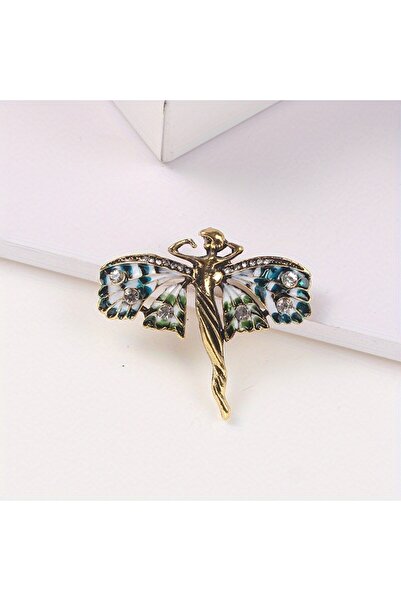 Choice دبوس نسائي على شكل أجنحة فراشة مطلية بالمينا الأخضر مع لمسة فنية على ش...