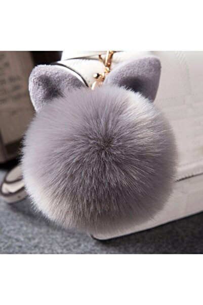 Choice سلسلة مفاتيح على شكل أذن أرنب جديدة من فرو الأرنب الرمادي، سلسلة مفاتي...