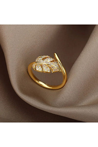 Choice 2 خاتم مفتوح على شكل قلب مزدوج للنساء باللون الذهبي وسلسلة كريستالية ل...