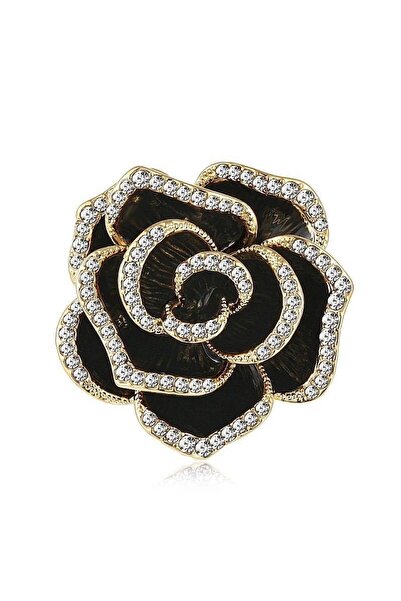 Choice xz4198 دبوس زهور من أحجار الراين باللونين الذهبي والأسود للنساء دبوس زهرة الكاميليا إكسسوارات هدية