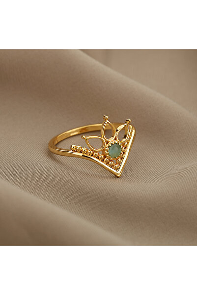 Choice خواتم إصبع أوبال عصرية من الفولاذ المقاوم للصدأ JZ811G باللون الذهبي للنساء قابلة للتعديل بتصميم هندسي