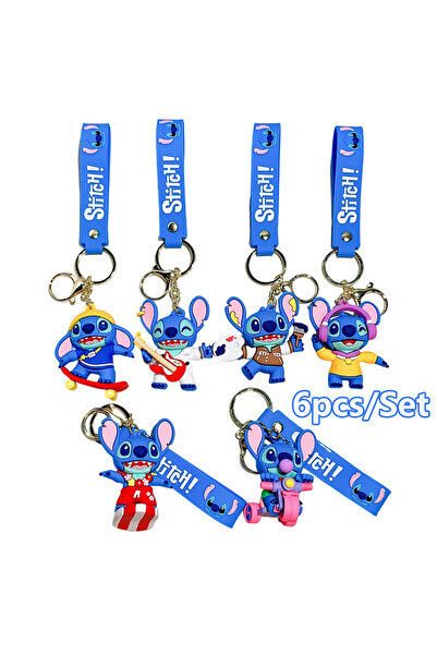 Choice مجموعة من 6 قطع من سلسلة مفاتيح ستيتش الرياضية من مادة البولي فينيل كل...