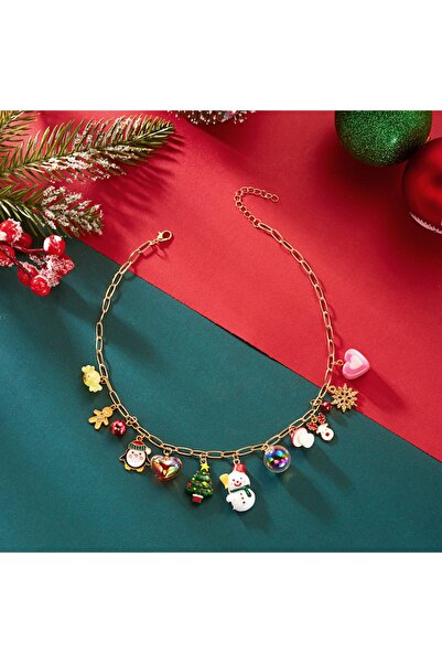 Choice مجموعة مجوهرات عيد الميلاد NC25Y0742 على شكل ندفة ثلج وخبز الزنجبيل ورجل ثلج وشجرة وبطريق وقلب من الراتنج والفراولة