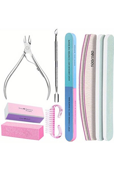 Choice style5 10 قطع/مجموعة من أدوات فن الأظافر بحبيبات 100/180 احترافية، مبرد أظافر، إسفنجة، فرشاة، مقص أظافر