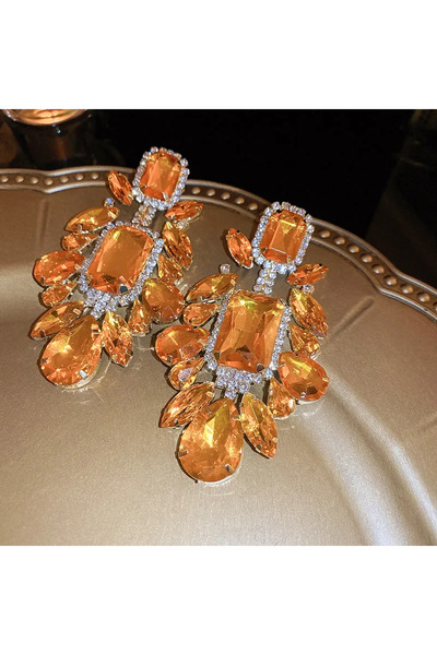 Choice Champagne Champagne Color Geometric Rhinestones Dangle Earrings for Wo...
