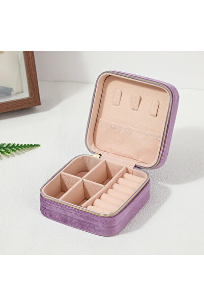 Choice صندوق مجوهرات مخملي بنفسجي للنساء، منظم القلائد والأقراط، حامل السفر ا...
