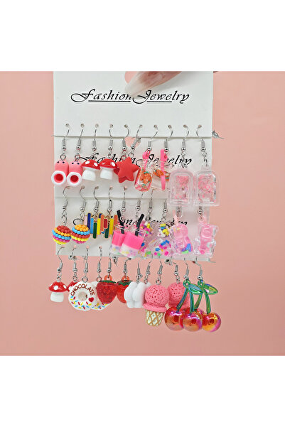 Choice طقم أقراط راتنجية متناسقة الألوان على شكل حلوى كرتونية على شكل فطر الك...