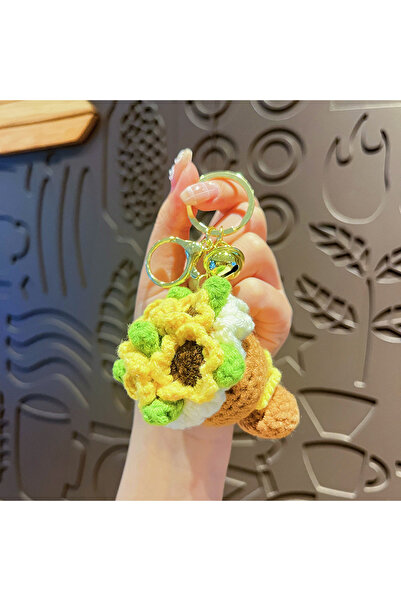Choice Yellow Cute Crochet Bouquet Keychain Mini Hand-knitted Flower Keychain...