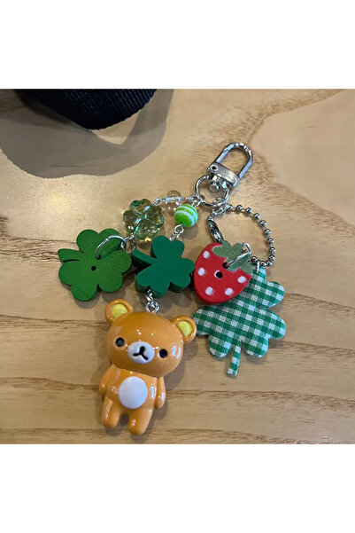 Choice سلسلة مفاتيح بنية لطيفة على شكل دب زوجين مصنوعة يدويًا من الخرز على شك...