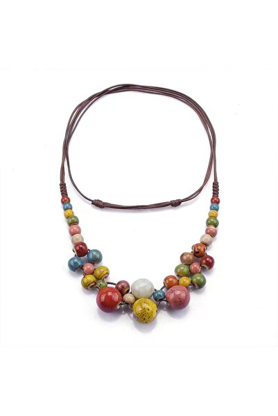 Choice style 1 Colorful Handmade Ceramic Necklace Multilayer Adjustable Boho ...