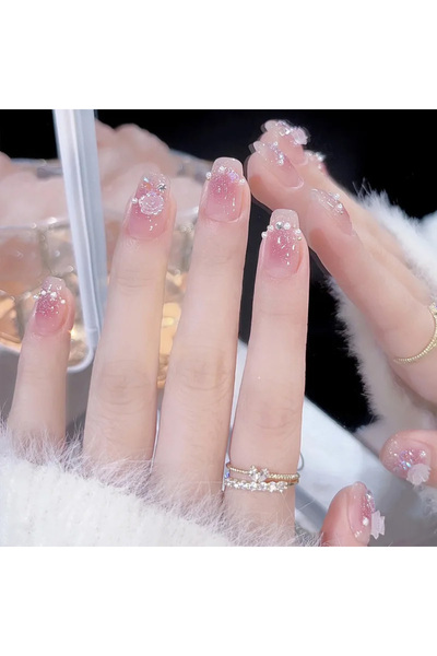 Choice BYZ187 24 قطعة أظافر صناعية قصيرة فرنسية ثلاثية الأبعاد على شكل وردة +...