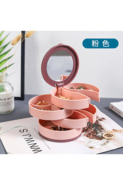 Choice 1 قطعة من علبة تخزين المجوهرات الدوارة الصغيرة باللون الوردي، منظم مرآ...
