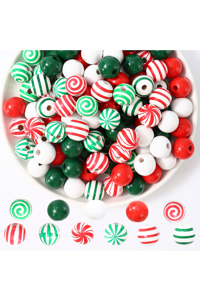 Choice مزيج عشوائي 1 iYOE 20 قطعة 16 مم نمط الحلوى خطوط حمراء خضراء فاصل ملون خرز خشبي ل J