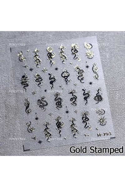 Choice ملصق أظافر ذاتي اللصق لامع باللون الأسود والذهبي والفضي M793 مطبوع علي...