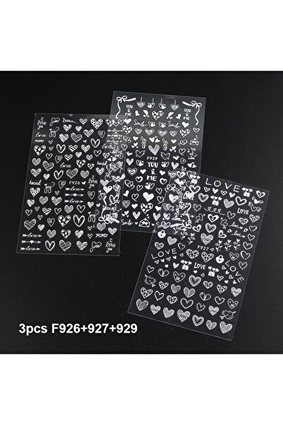 Choice ملصقات أظافر أنيقة ثلاثية الأبعاد على شكل قلب أبيض من F926-927-929، 3 ...