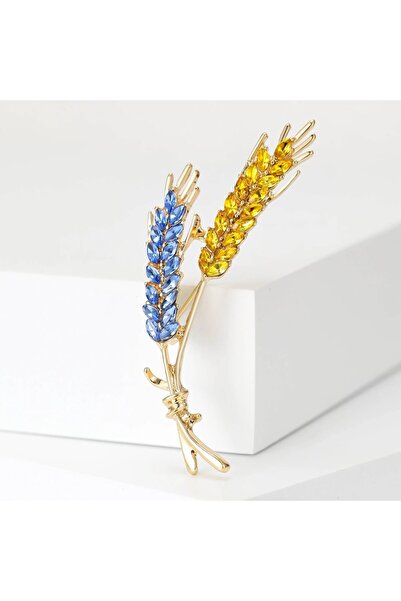Choice بروشات كلاسيكية من القمح باللونين الأصفر والأزرق مرصعة بالزركونيا المك...