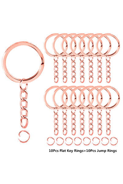 Choice 10 Sets Rose Golden 10 Sets Flat Key Chain Rings Bulk Metal Key Ring w...