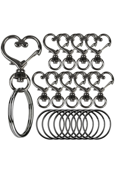 Choice 5 SETS Black 5/15/30 Set Heart Shaped Swivel Snap Hooks with Key Ring ...