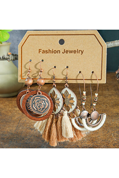 Choice X25090501-3 مجموعة أقراط بوهو فينتاج، أقراط متدلية من سلسلة بنية، تصمي...