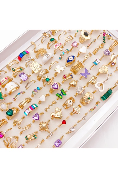 Choice مجموعة خواتم أنيقة من 20 قطعة من حجر الراين الملون للنساء، مزيج من العين والقلب والحب، مجوهرات متلألئة