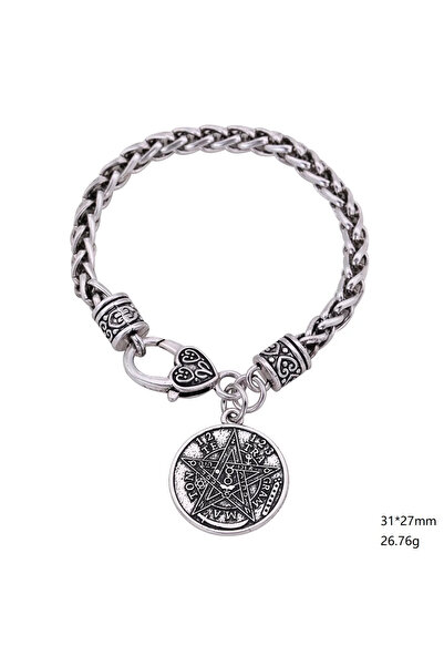 Choice أساور فضية عتيقة من Skyrim بتصميم نجمة خماسية رباعية الحروف، قلادة نجم...