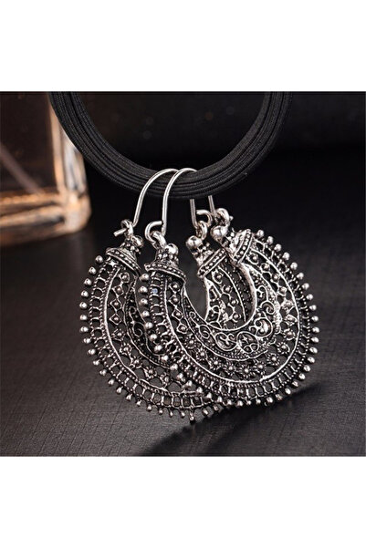 Choice أقراط دائرية فضية عتيقة من البرونز البوهيمي للنساء بتصميم نيتش مجوف أنيق