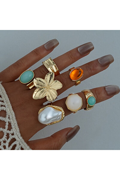 Choice AYA65163 مجموعة من 7 قطع من خواتم الأحجار الكريمة غير المنتظمة ذات الت...