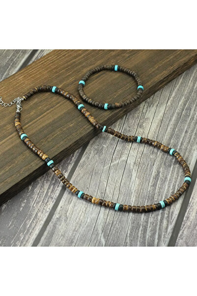 Choice عقد جديد من قطعتين من خشب جوز الهند الطبيعي البوهيمي، مصنوع من خشب داك...