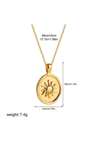 Choice قلادة نسائية عصرية بتصميم شمس وقمر بيضاوي من الفولاذ المقاوم للصدأ ومق...