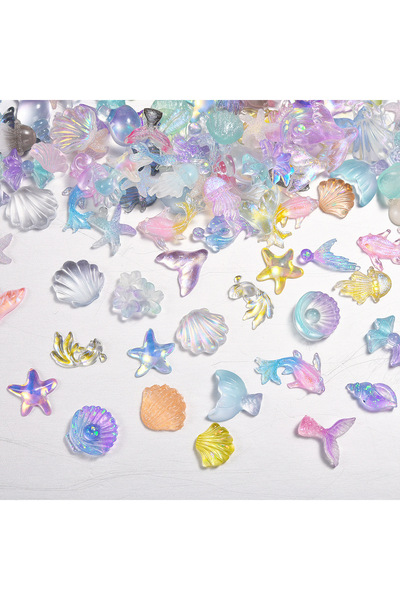 Choice 50 قطعة من إكسسوارات الأظافر من سلسلة المحيط، أحجار صدفية لامعة على شكل نجمة البحر ودولفين، زينة فنية للأظافر، مقاس S
