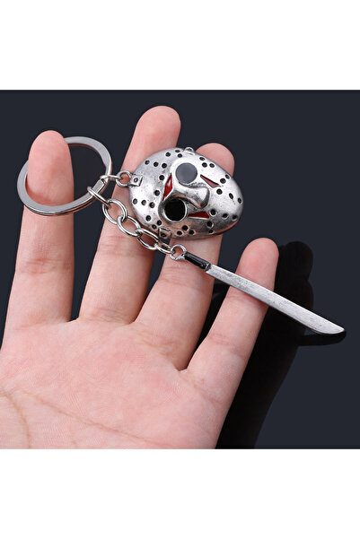 Miniso K00483 سلسلة مفاتيح هالوين قاتل الرعب قناع هوكي جيسون منجل سلسلة مفاتي...