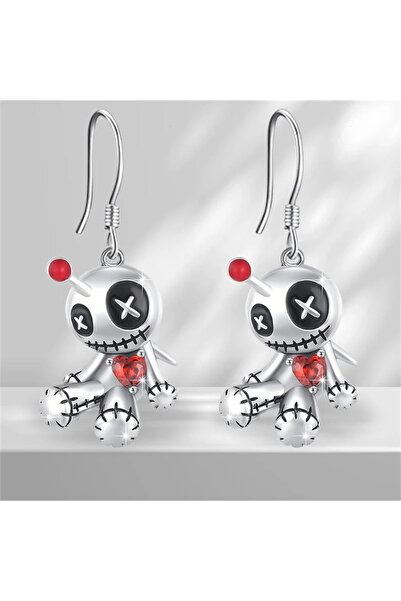 Choice E10408-01 زوج واحد من أقراط الأذن المزخرفة على شكل دمية فودو مضحكة إبداعية على شكل قلب أحمر، ديكورات العطلات برسومات كرتونية بانك