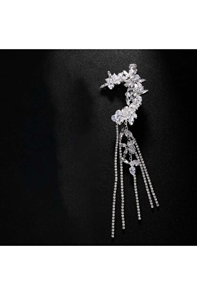 STONEFANS أقراط أذن فضية مزينة بشرابة هندسية، بدون ثقب، من ستون فانز، للأذن ا...