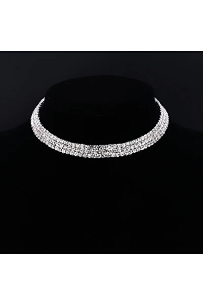 Choice Three-layer Women Diamante Rhinestone Choker Necklace Silver Color Wed...