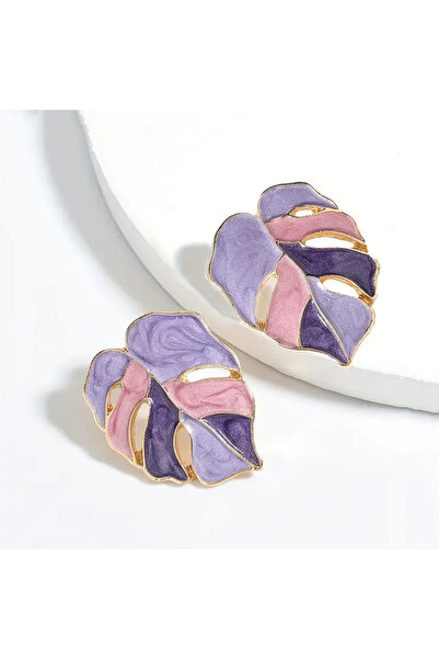 Choice أقراط متدلية من سبائك عيار 18 قيراطًا بلون أرجواني، بتصميم هندسي مبالغ...