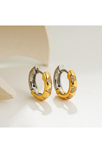 Choice أقراط دائرية من الفولاذ المقاوم للصدأ بألوان مزدوجة ذهبية لطيفة مع زرك...