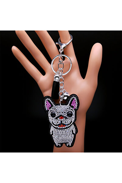 Choice حقيبة إكسسوارات سلسلة مفاتيح على شكل كلب بولدوج فرنسي لطيف مع شرابة من...