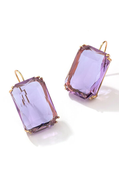 Choice أقراط متدلية من الكريستال الزجاجي متعدد الألوان مربعة أرجوانية أنيقة ه...