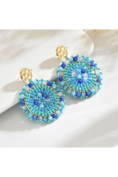 Choice Blue Bohemain Colorful Round Crystal Beads Drop Earrings for Women Lad...