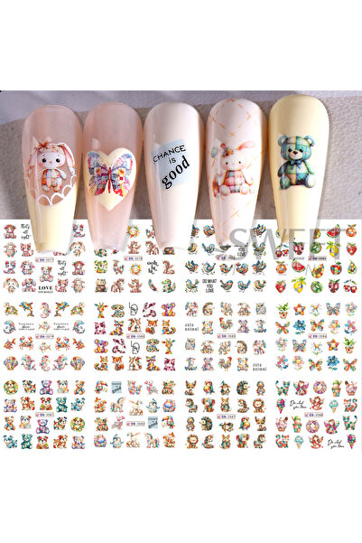 Choice BN3577-3588 12 Design Ink Flowers Water Transfer Nail Stickers Decals ...