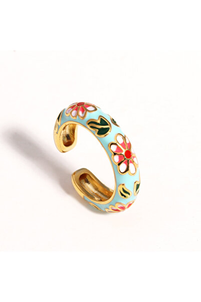 Choice خواتم زهور مينا ملونة عتيقة باللون الأزرق البحري، عصرية، هندسية، أنثوي...