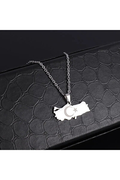 Choice AL18716- قلادة فضية أنيقة من الفولاذ المقاوم للصدأ على شكل خريطة تركيا للنساء، قلادة كاجوال من J