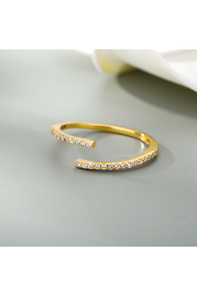 Choice خواتم ذهبية بسيطة لامعة من الزركون بفتحة قابلة للتعديل للنساء، طبقتين ...