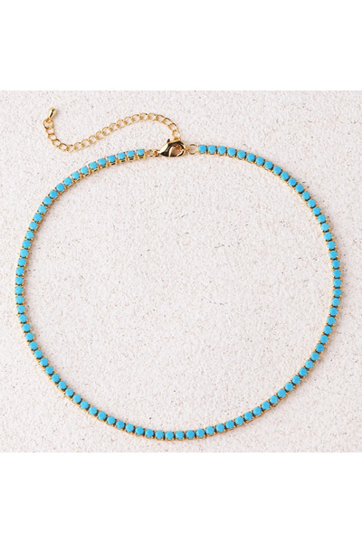 Choice قلادة فاخرة من الفيروز مرصعة بصف واحد من الزركون المكعب اللامع AAA+ 3 ...