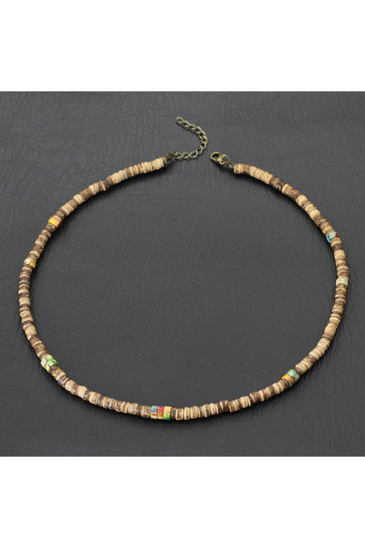 Choice عقد رجالي خشبي من خرز جوز الهند الطبيعي من ColoredEmperor Noter، بطول ...