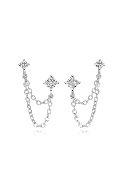 Choice Silver Women's Fashion Double Piercing Tassel Earrings Simple Stylish ...